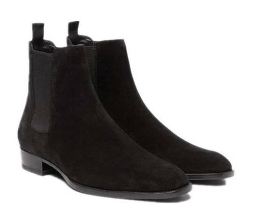 Mens Leather Pull on Pointy Toe Motor  Ankle Boots High Top Shoes - Picture 17 of 19