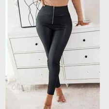 High Waist Matte Leather Pencil Pants Women Seameless Stretch PU Slim Trousers