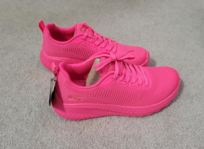 Womens Skechers Bobs Sport Squad Chaos - Cool Rythms Neon Pink Sneaker Shoes 6