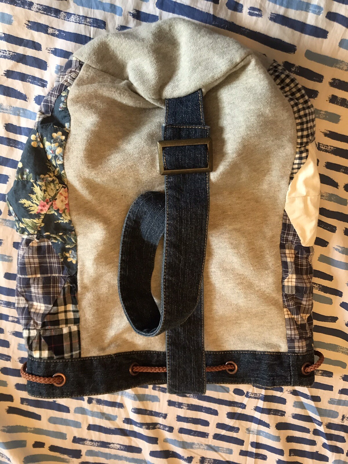 Quilted Backpack Blue Red Patchwork Backpack bag … - image 4