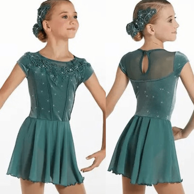 Weissman dance costume velvet sage green corset Wishing 15821 MC child 10/12