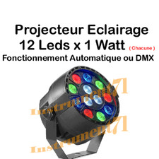 Projecteur ECLAIRAGE 12 LEDS X 1 WATT 4 COULEURS PILOTAGE AUTOMATIQUE OU DMX