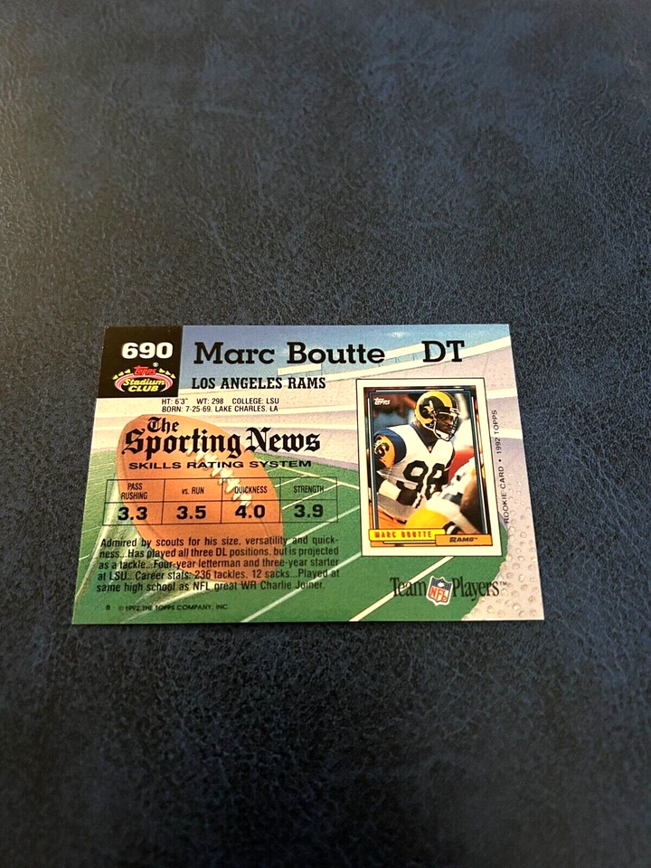 1992 Stadium Club Football High Number Mark Boutte RC #690 Set Break NM - Image 2 of 2