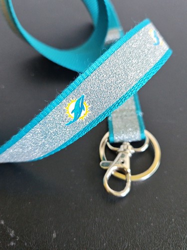 Miami Dolphins Team NFL Teal & Silver Lanyard Key Ring Keychain Safety Clip - Picture 9 of 11