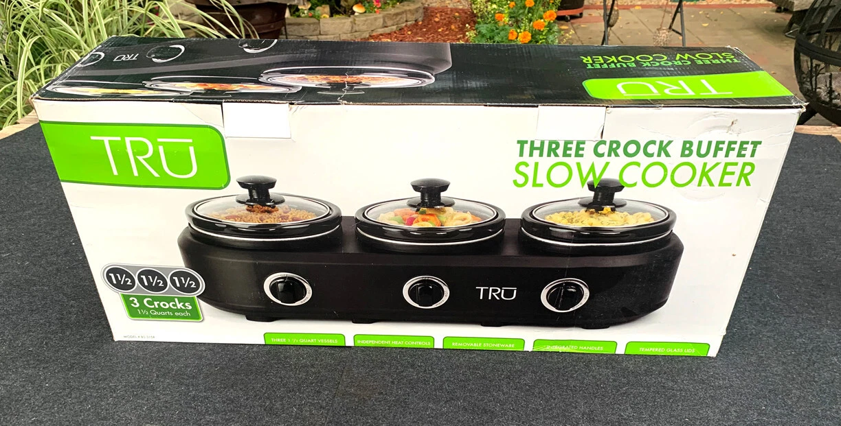 NEW Tru Triple Crock Pot Buffet Server Set 3 1-1/2 QT Removable Crockpot BS-315R