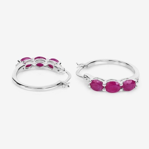 1.82 Ct Ruby & White Topaz Prong Hoop Earrings 925 Sterling Silver - Picture 5 of 6
