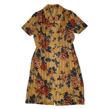 UNBRANDED Orange Short Sleeve Midi Shirt Dress Pencil Sheath Button Front