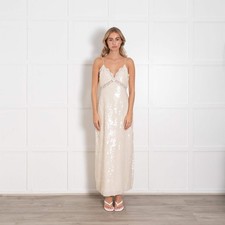 LoveShackFancy Cream Sequin and Lace Trim Maxi Dress