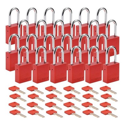 BRADY SDAL-RED-38ST-KD24 Padlock,6 Pins,Red,PK24 793EG5