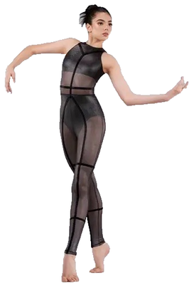 WEISSMAN Black Metallic Mesh Unitard Contemporary Dance Costume Adult Medium