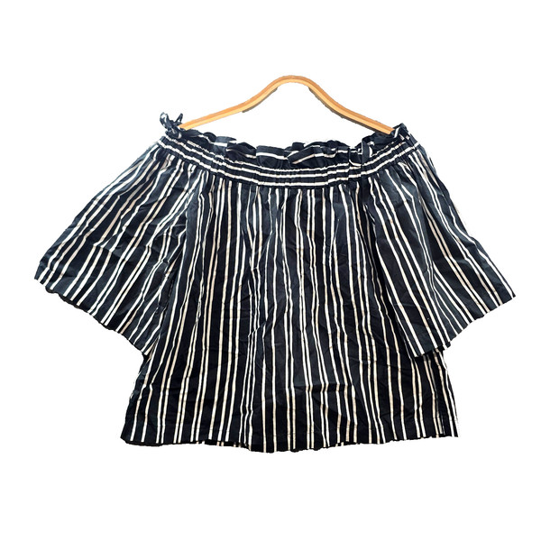 H&M Top Womens Crop Blouse Size EUR 36 Black White Stripe Off the Shoulder