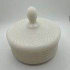 Vintage Westmoreland Diamond Cut Milk Glass Candy Or Powder Dish with Lid