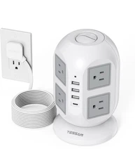 Tower Surge Protector Power Strip 10 Ft,  Long Flat Extension Cord with Multiple