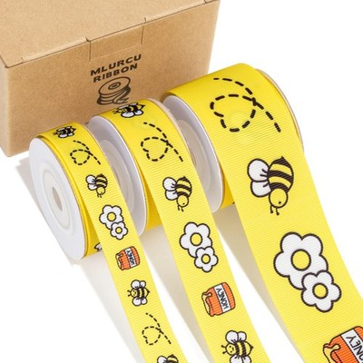 Bee Ribbon Set 3 Rolls Yellow Grosgrain Ribbon 5/8'', 7/8'', 1.5'', Bumblebee, H...