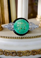 Kenneth Jay Lane Rhodium Plated, Enamel, Crystal Art Deco Pin