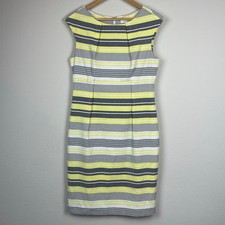 Calvin Klein Size 8 Shift Dress Yellow White Black Striped Career Workwear
