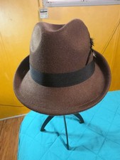 New - Felt Type Fedora Hat with Decorative Feather - 57 CM - Unisex - Brown