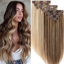 Thick Double Wefted Clip In 100% Human Real Remy Hair Extensions Full Head 170G