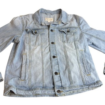 Sun + Stone Jacket Mens Large Light Blue Wash Denim Trucker Button Front