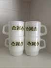 #Vintage Anchor Hocking Fire King Stacking Mugs Cups Green Meadow Set of 4~RARE