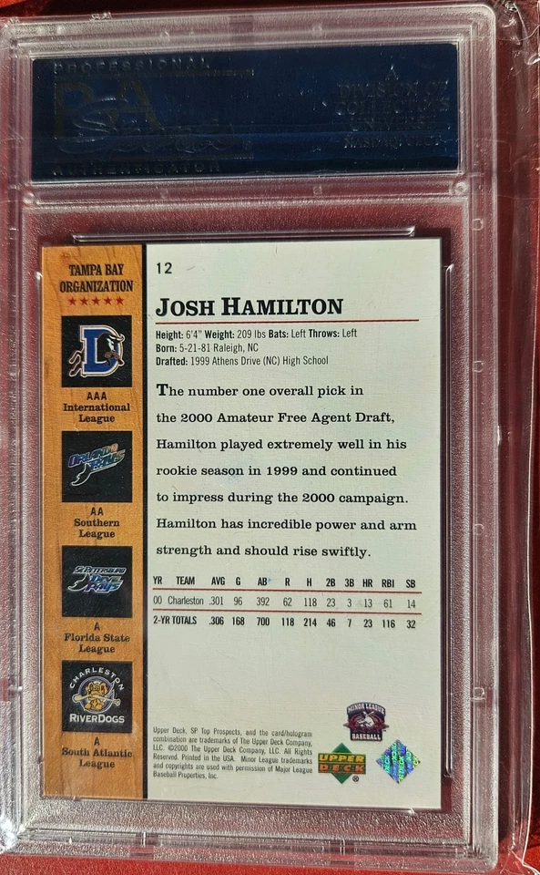 2001 SP Top Prospects Джош Гамильтон с автографом No12 PSA/DNA подлинный Charleston RiverD - Изображение 2 из 2