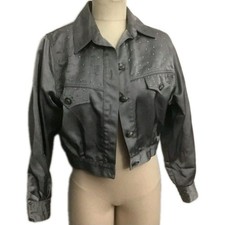 Vintage Cache Metallic Nylon Studded Jacket Silver Size Medium