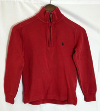 Polo Ralph Lauren Boy's Medium Red w/ Blue Pony Logo 1/4 Zip Pullover Sweater