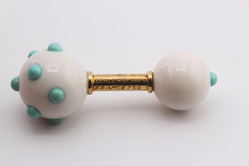 Tiffany & Co. Schlumberger 18K Gold Turquoise Chalcedony Dumbbell Cufflinks - Picture 7 of 10