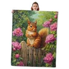 Cute Squirrel  Floral Blanket Warm  Cozy Flannel Throw 60x50 Inch Squirrel12