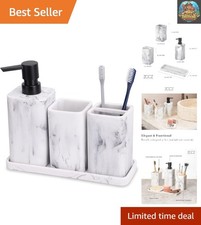 Elegant 4-Piece Marble Look Bathroom Accessory Set - Soap Pump, Tumbler  More