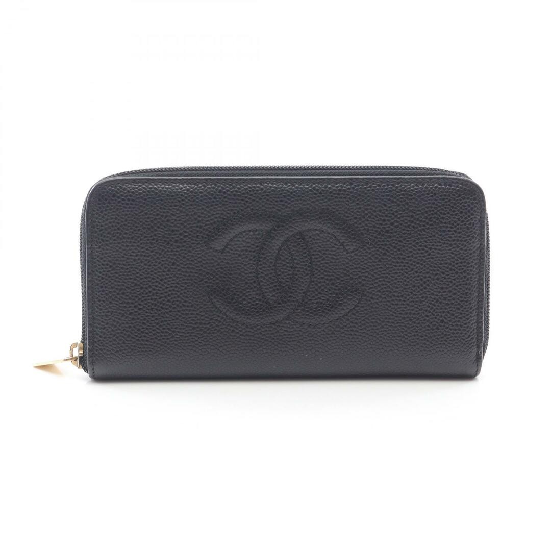 Chanel Round Long Wallet Caviar Skin Grained Calf Women'S Black Used