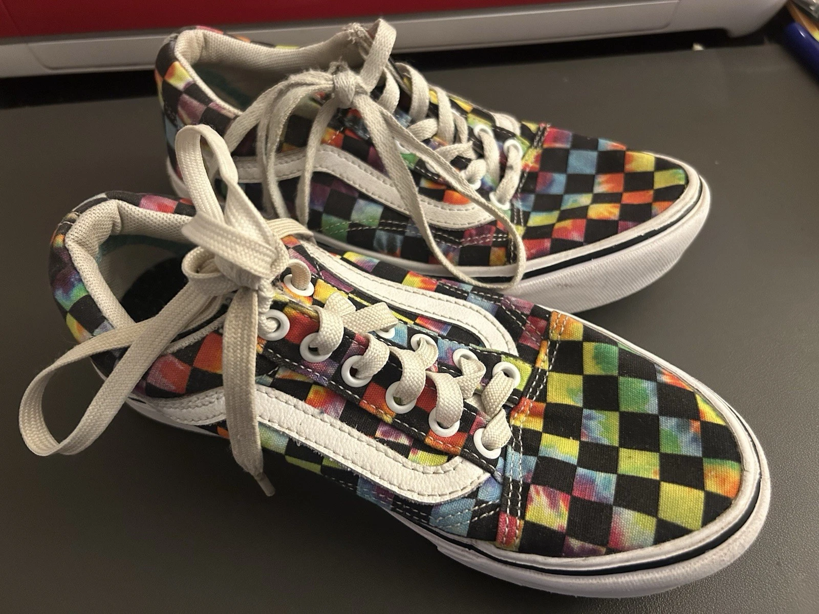 Scarpe Vans Comode Cush a Scacchi Tie Die Arcobaleno Donna Taglia 5 5 Uomo 4