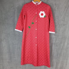 Vintage House Dress Robe 50s 60s Red Flower Groovy Poly XS SMALL READ
