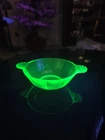 Vintage 1930's Depression Glowing Uranium Glass Fluted w/Handles Condiment Bowl