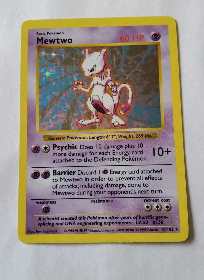 Pokémon Mewtwo 10/102 Base Set Shadowless Holo, Rare, Excellent Condition  - Image 2 of 4