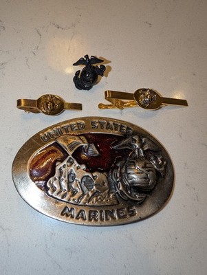 Vintage US Marine Lot - Storage Unit Find Buckle Tie Clips And Hat Pin