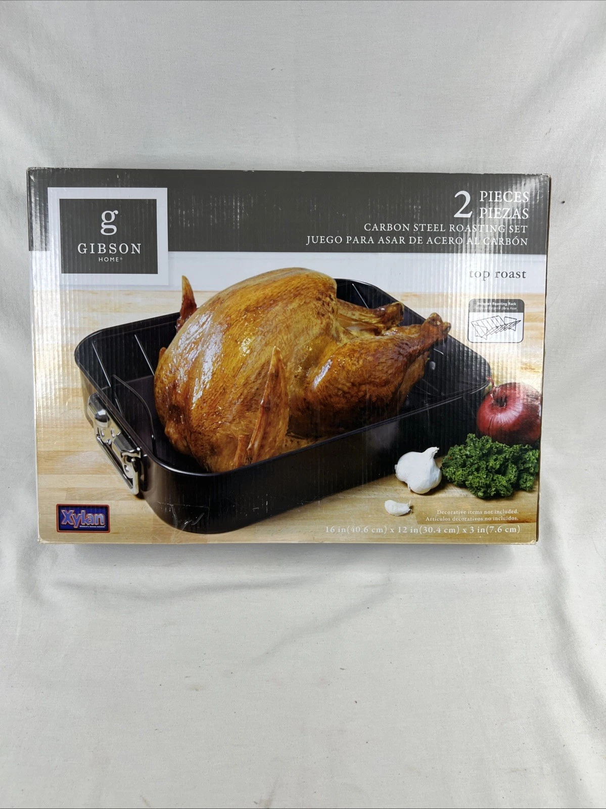 Gibson Carbon Steel Roasting Pan and Rack (2 Pieces) Pan Has Handles