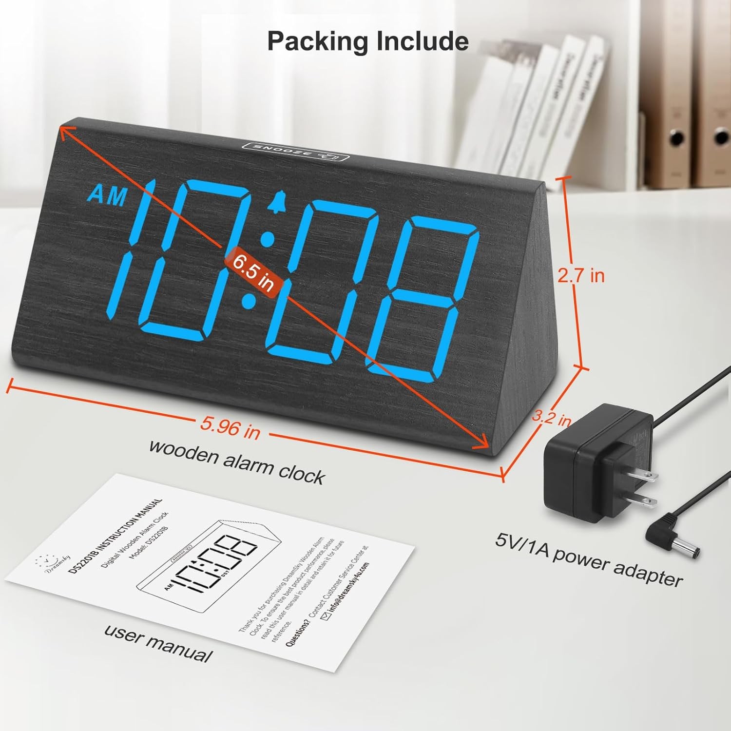 DreamSky Wooden Digital Alarm Clocks for Bedrooms - Electric Desk Black-blue 