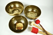 Singing Bowls Set of 3 6.0kg - Engraving - Sound Massage / Meditation / Yoga - Handar