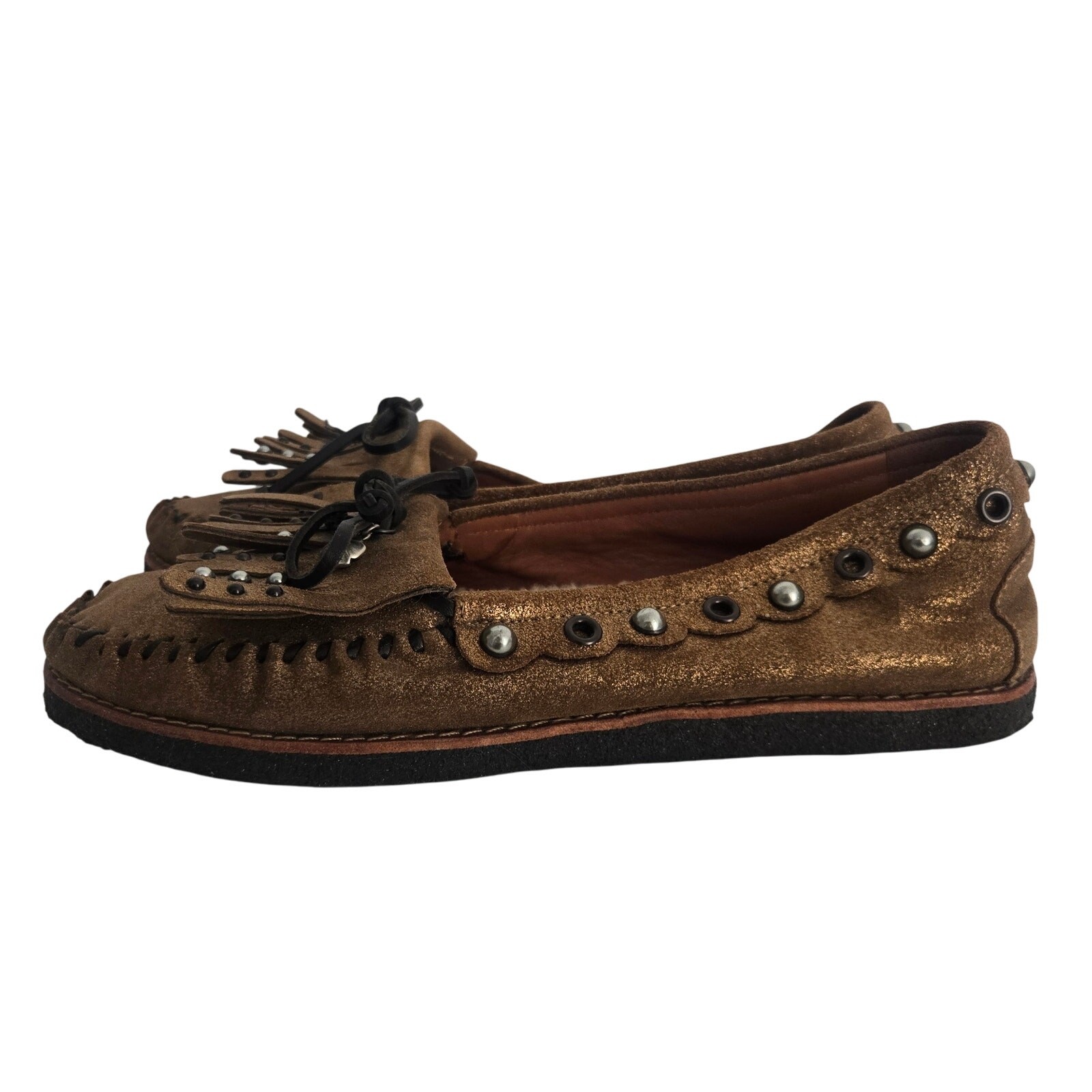 Coach Rexy Roccasin Metallic Loafers with Charms & Studs - Women's Size 10.5