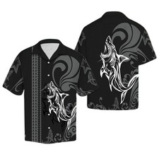 Tribal Shark Black Hawaiian Shirt