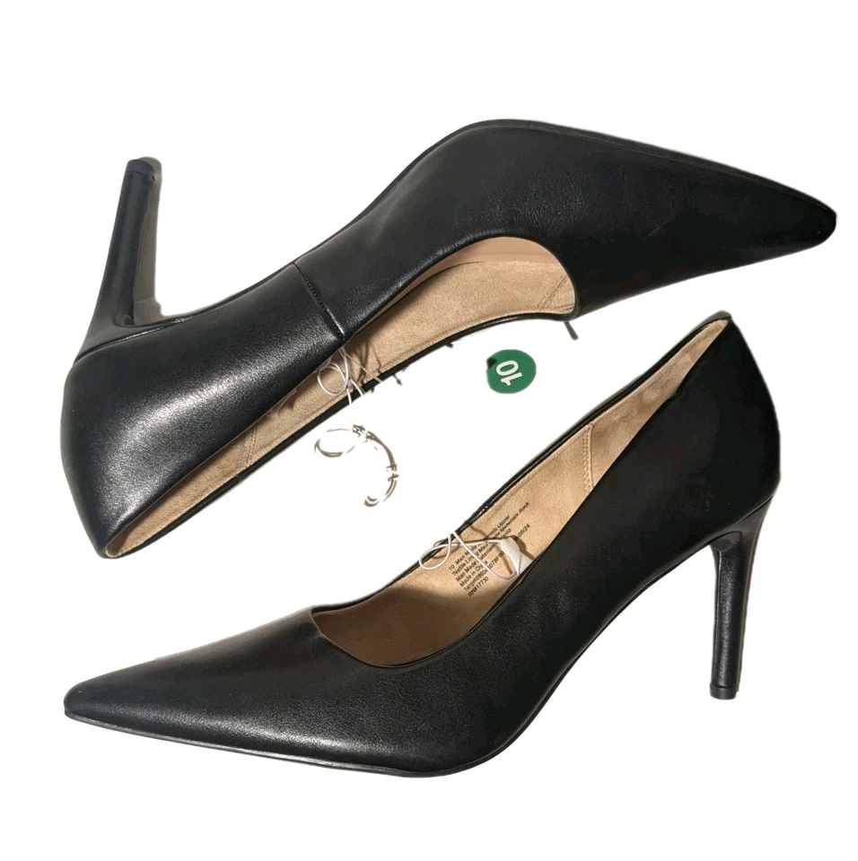 A NEW DAY TARA Mujer Tacones Cómodos 10 Zapatos de salón suaves Negros Imitación Cuero Punta Foto 3 de 4