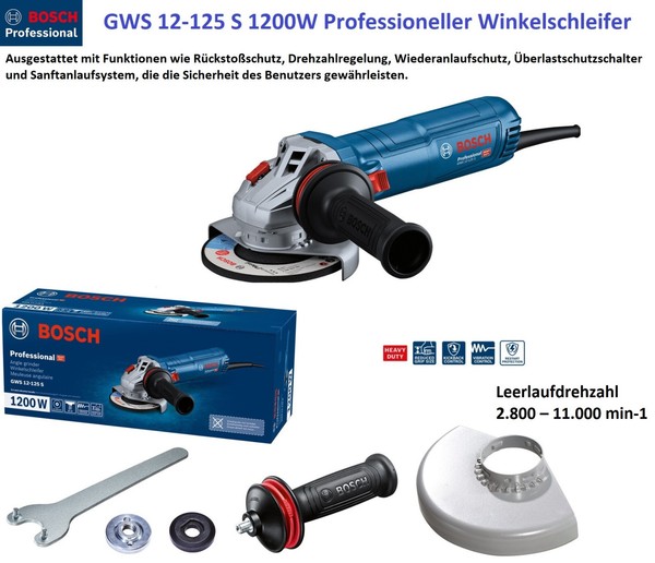 Bosch Gws 12-125 S 1200W Professioneller Winkelschleifer 125Mm Ø 11.000U/Min Neu-image