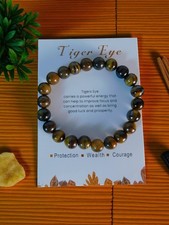 Tiger Eye Gemstone Bracelet Beaded Crystal Healing Jewelry Unisex Wealth Protect