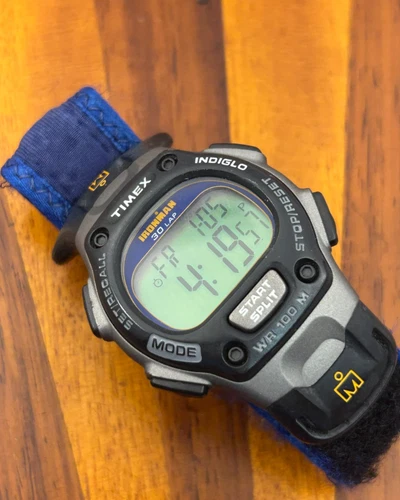 Vintage Timex Ironman 30 Lap Watch Men Blue Strap 2003 Digital 38mm New Battery