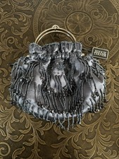 Beaded Satin Evening Bag With Chain  Handle By Bijoux Terner Grey NWT