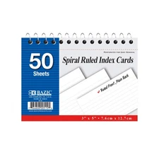 BAZIC 50 Ct. Spiral Bound Ruled White Index Card, 3" X 5"