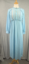 Vintage 70s Shadowline Pale Blue Nightgown Embroidery Lace Size M 36 Bust Retro