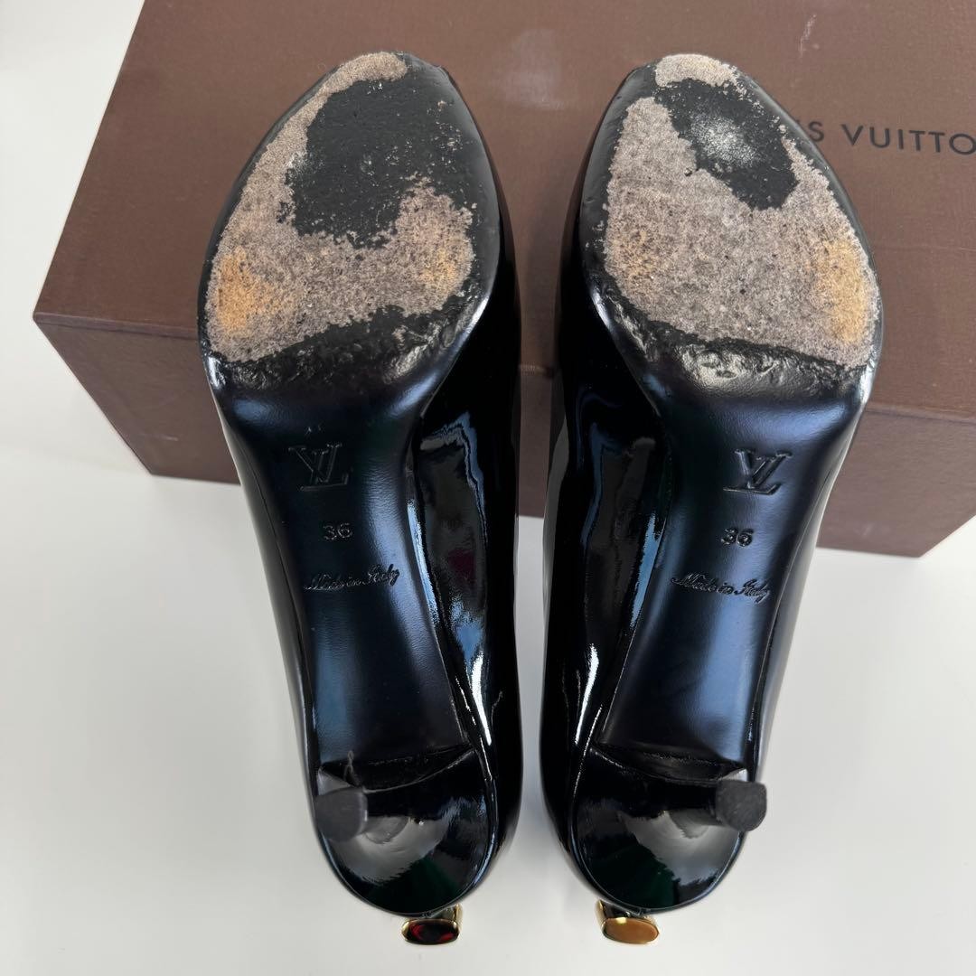 Louis Vuitton Women's Pumps Open-Toe Enamel Size:36/JP:23.5 Black 135488K Authen thumbnail 8