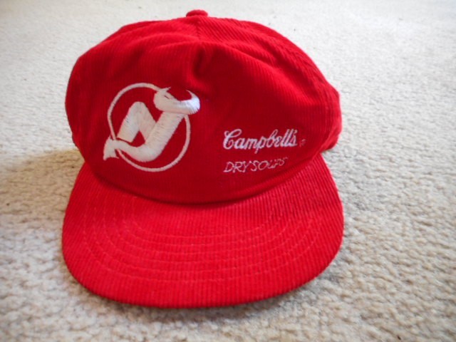 New Jersey Devils NHL Hockey Hat  Campbell's Dry Soups Vintage Red Corduroy